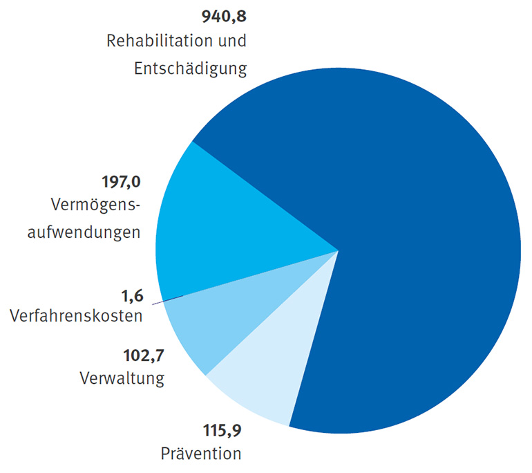 Bericht der Selbstverwaltung: Kuchendiagramm mit den Ausgaben der BG ETEM 2021.