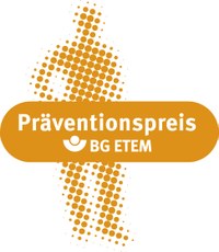Logo Präventionspreis der BG ETEM in orange.