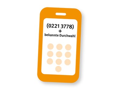 Neue Rufnummern: Illustration eines orangen Mobiltelefons mit der Nummer 0221 3778 im Display.