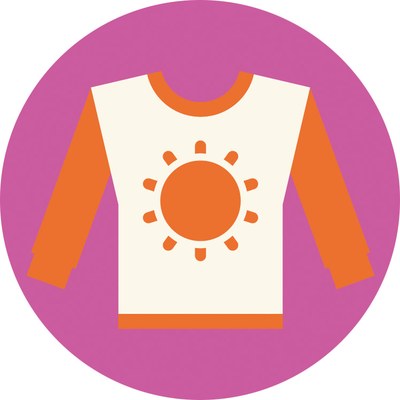 Illustration eines Pullovers, der auf der Vorderseite das Symbol der Sonne zeigt