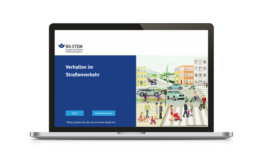 Ein Mockup zeigt den Startbildschirm des neuen Onlinelernprogramms.